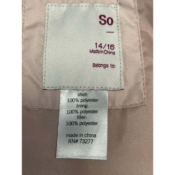 SO Quilted Barn Jacket/Coat Sz Girls 14/16 Pink Lightweight pockets snap zipper - Picture 14 of 14